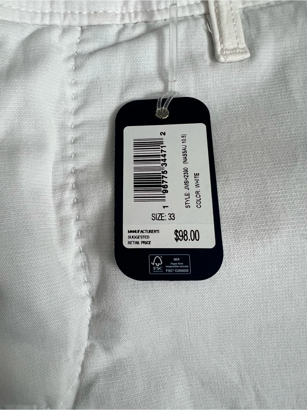 johnnie-O White Nassau Short 10.5” inseam